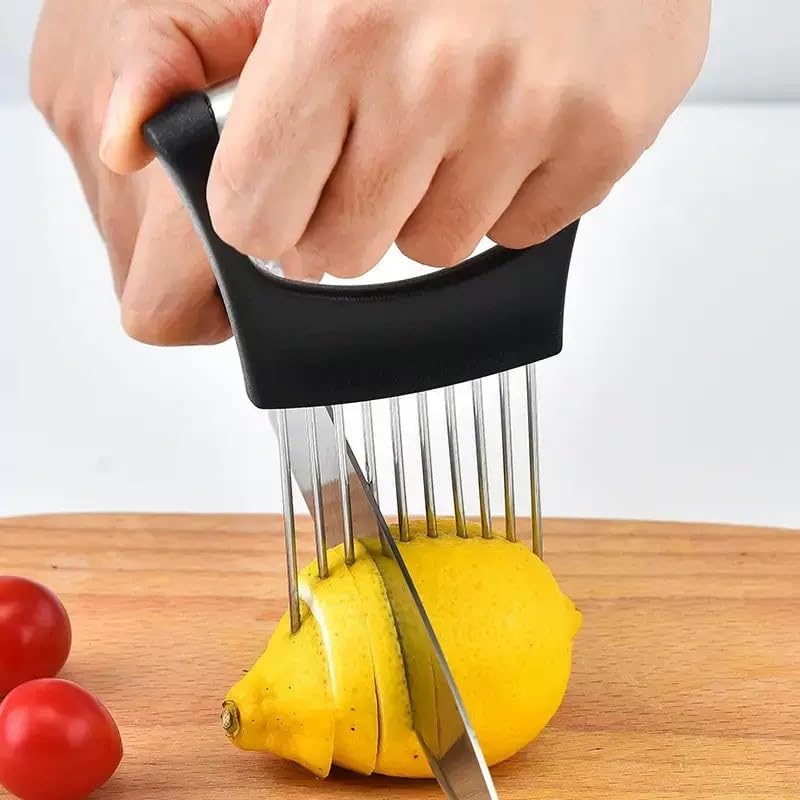 Stainless Steel Onion Holder & Food Slicer Tool for Safe Cutting
