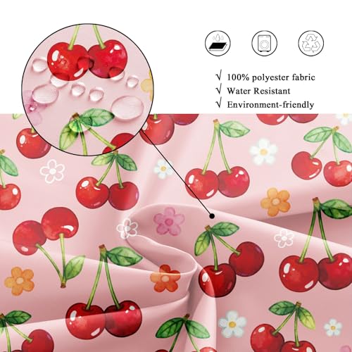 Riyidecor Cherry Floral Shower Curtain, Pink Kawaii Bathroom Decor, 72x72 Inch