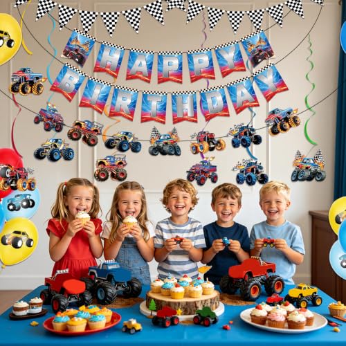 Monster Truck Birthday Decorations Set - 12 Pcs Party Decor