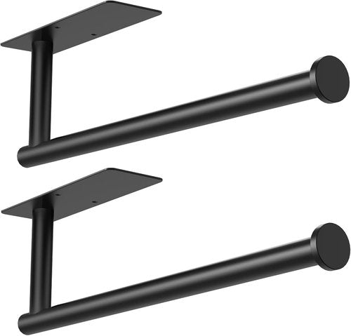 CUXIXA Under Cabinet Paper Towel Holder - 2 Pack Wall Mount with Self-Adhesive & Screws | Stainless Steel, Black