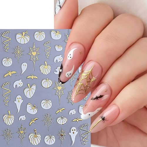 5 Sheets Halloween Pumpkin Ghost Nail Stickers 3D Self-Adhesive Decals