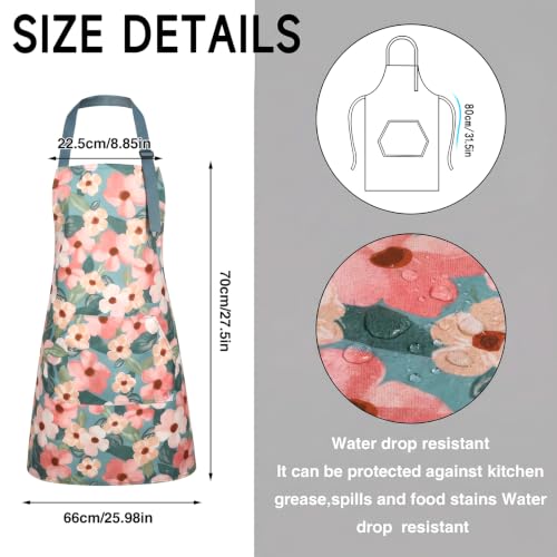 BOUMUSOE 3-Pack Floral Aprons for Women with Pocket - Red, Pink, Yellow