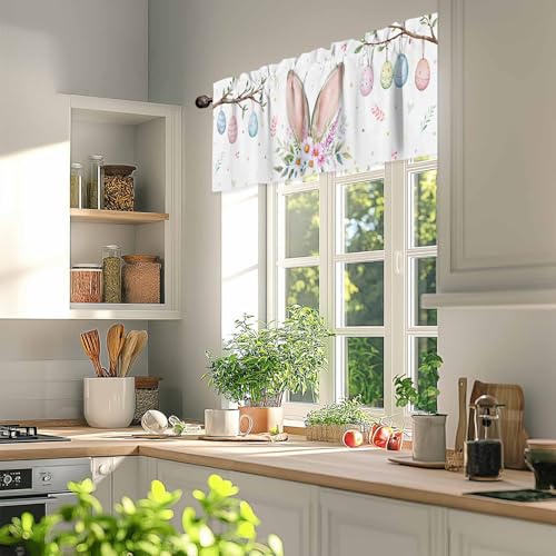 Easter Bunny Window Valance 54x18 Inch Colorful Egg Rabbit Rod Pocket
