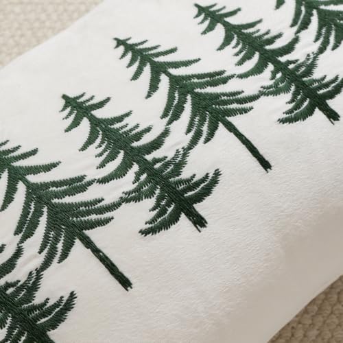 Christmas Tree Winter Pillow Cover 12x20 Inch Embroidered Lumbar Decor - Green