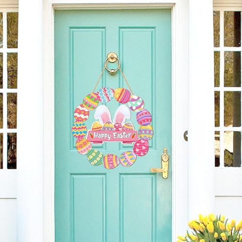 Happy Easter Wooden Wreath Sign - 11 Inch Door Decor