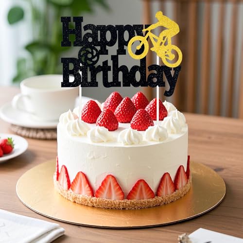 Bicycle Happy Birthday Cake Topper - Glittery Decor for Parties