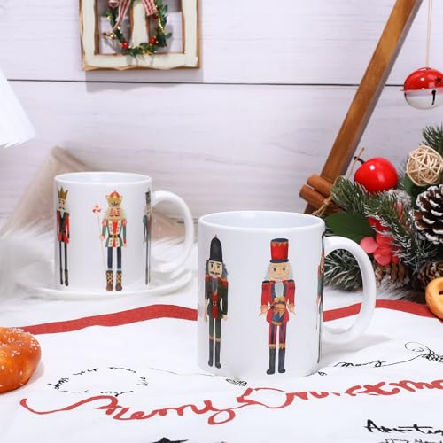 Christmas Nutcracker Mug Set - 12oz Holiday Ceramic Drinking Cups, 2 Pieces
