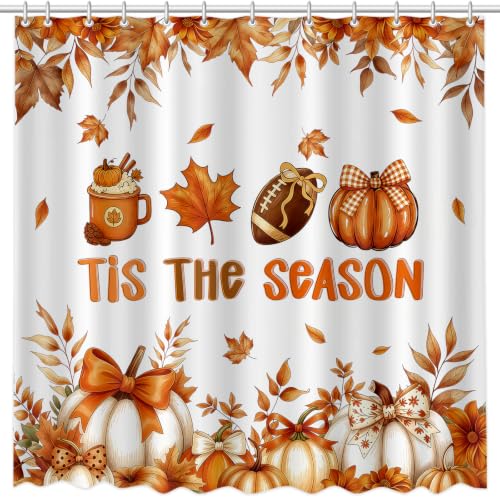 MEHOFOND Football Shower Curtain 72x72 Waterproof Fabric Autumn Bath Decor