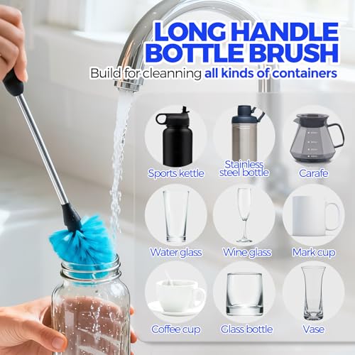 Holikme 4-Piece Bottle Brush Set, 14.5" Stainless Steel Cleaning Tool - Blue