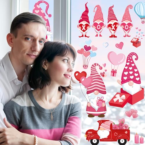 Valentine's Gnome Window Clings - 80PCS Double-Sided Stickers Set