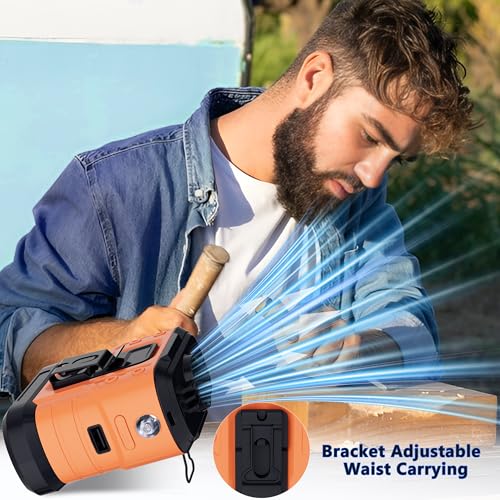 HIKEOUT Portable Waist Fan C-Orange 10,000mAh 5-Speed Handheld & Clip Fan