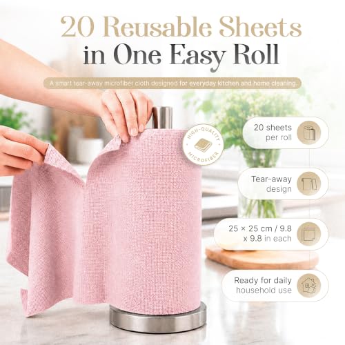 Reusable Microfiber Cleaning Cloth Roll - 20 Sheets, 11" x 10"