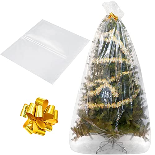 Christmas Tree Disposal Bag 12x6 ft Clear with Ribbon Pull Bow - Holiday Storage