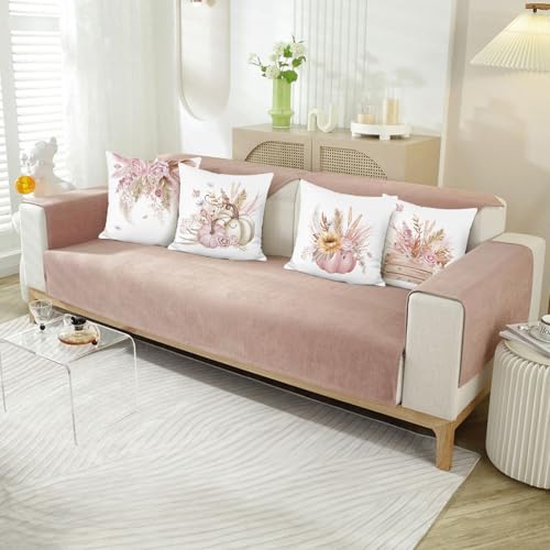 Bonhause Pink Pumpkin Fall Throw Pillow Covers (Pack of 4) - 18x18