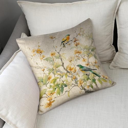18x18 Rustic Animal Bird Throw Pillow Covers - Double-Sided Linen