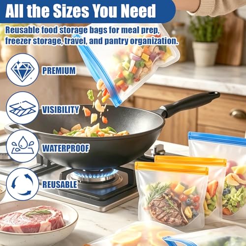 DGDUBRB Reusable Silicone Snack Bags - 12 Pack Leakproof Food Storage