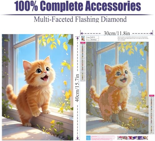 NebuIuxe Cute Kitten 5D Diamond Painting Kit, 12x16 Inch Cat Craft