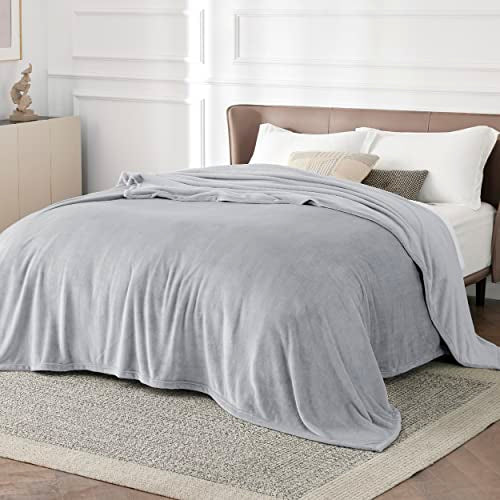 Bedsure GentleSoft Fleece Blanket - California King, Light Grey