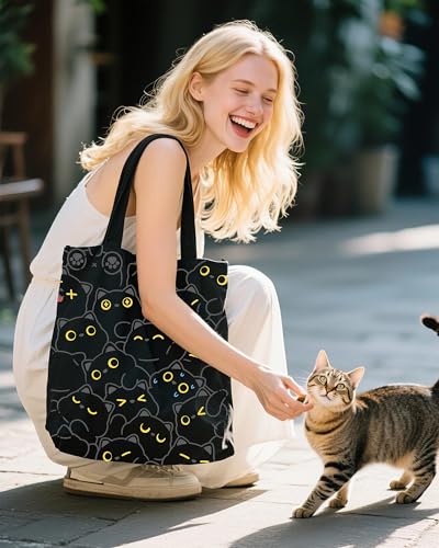 METALPHA Aesthetic Canvas Tote Bag for Women - Reusable Double-Sided Design with Pocket
