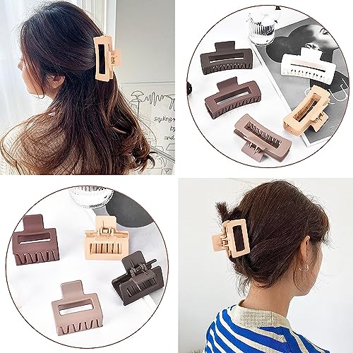 HXOGD Large and Small Square Hair Claw Clips Set, 12 Pack Neutral Matte Plastic