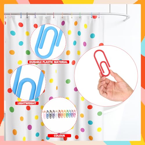 CroBlissful Rainbow Color 12 Pcs Jumbo Paperclip Shower Curtain Hooks