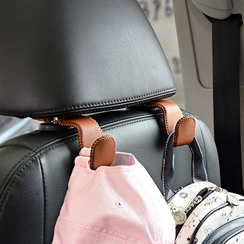 2 Pack Car Headrest Hooks - Durable Microfiber Leather & Alloy, 45lb Capacity