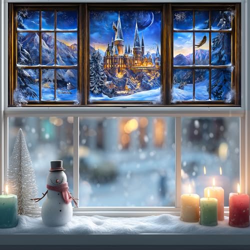 HOMETITUTE Castle Snow Night Window Cling Privacy Film 39.3x17.7"