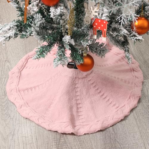 Pink Knitted Tree Skirt for Small Christmas Trees - 18 Inch Holiday Decor