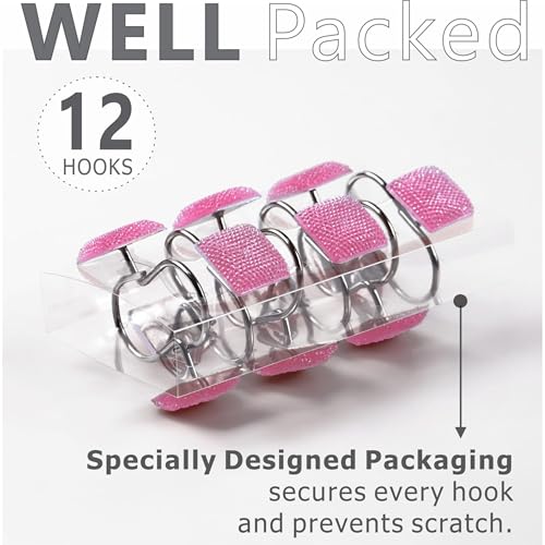 Pink Bling Shower Curtain Hooks - 12 Pcs Luxury Bathroom Rings