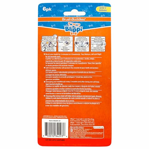 Brush Buddies Blippi Kids Toothbrush Set 6-Pack Soft Bristles for Toddlers