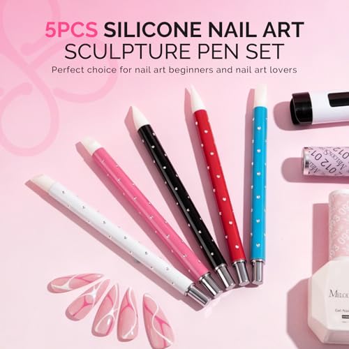 MelodySusie 5-Piece Silicone Nail Art Sculpture Pen and Brush Set