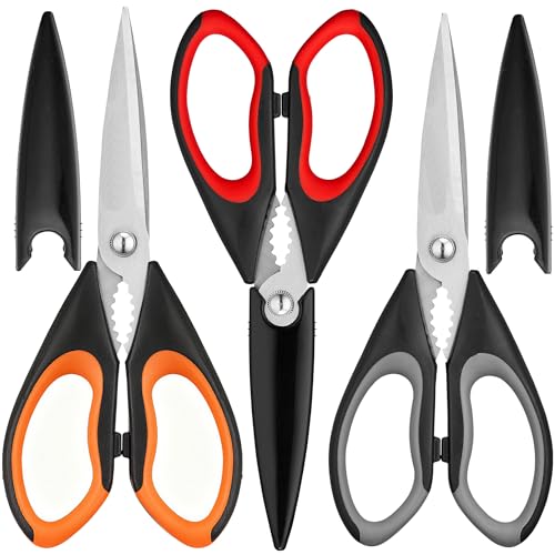 OMDAR 9.5-Inch Kitchen Scissors 3-Pack with Protective Sheaths