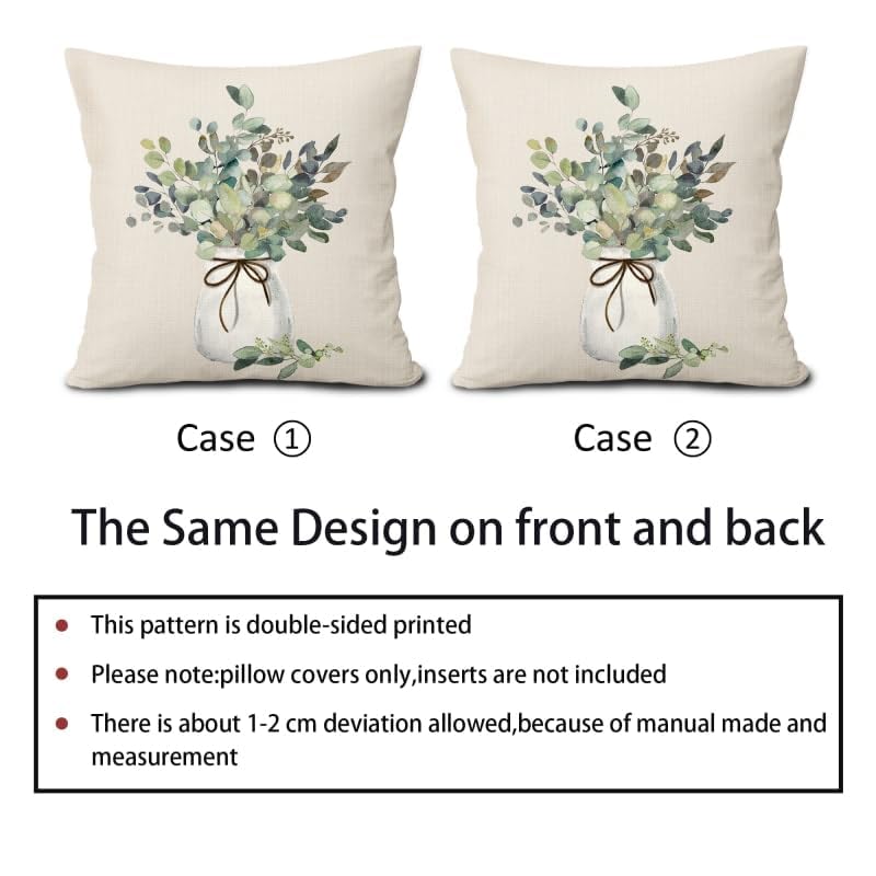 Eucalyptus Leaf Pillow Covers Set of 2 | 16x16 Inch Sage Green