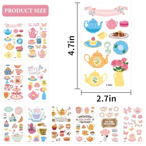 JoyfulGlam 114 PCS Tea Party Temporary Tattoos Cute Floral Favors