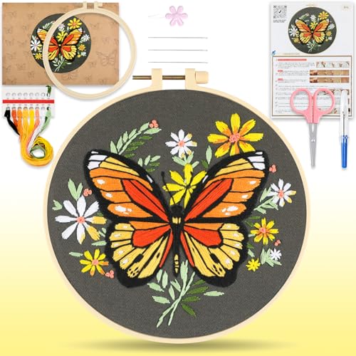 HTVRONT Butterfly Embroidery Kit for Beginners with Video Tutorials