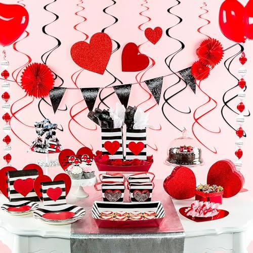 30pc Foil Hanging Swirl Decorations - Black and Red Spiral Party Streamers