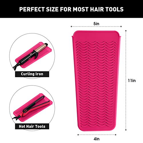 ZAXOP Silicone Curling Iron Mat & Travel Pouch - Heat Resistant 450°F Hotpink