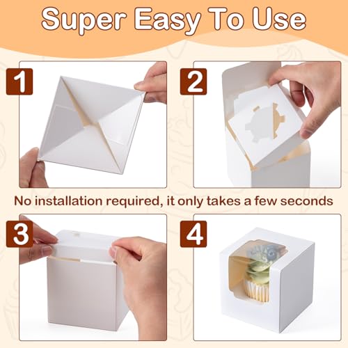 Hoewina 28 PCS White Cupcake Boxes with Window - Individual Containers