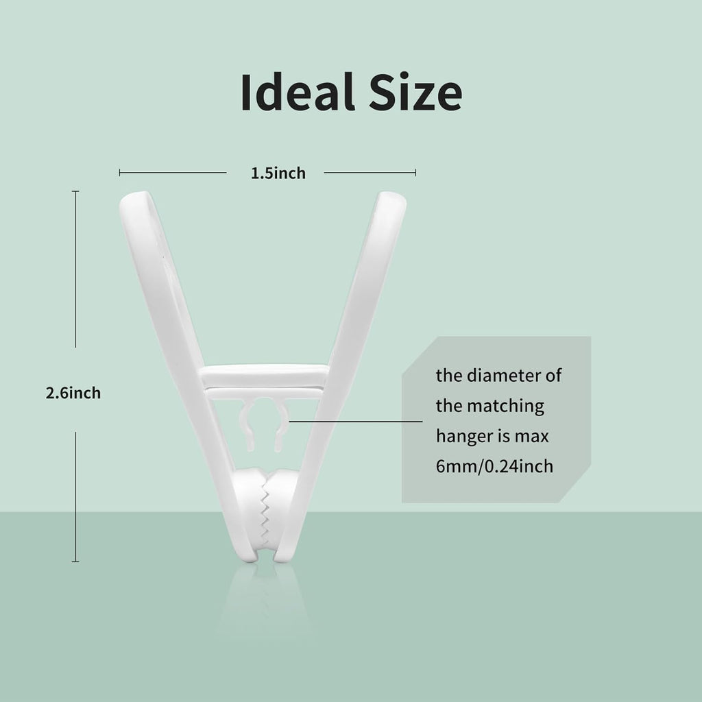 Skiennix 30 Pack Hanger Clips - 2.6 Inch Heavy Duty Plastic Clothes Pins for Skirts & Pants | White