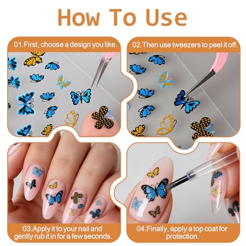 Vivinin 90 Sheets Floral 3D Nail Art Stickers with Tweezers