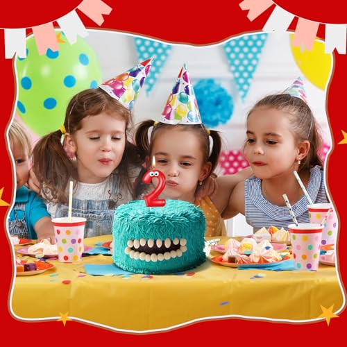 Number 2 Monster Birthday Candle - Red Cartoon Cake Topper Decoration
