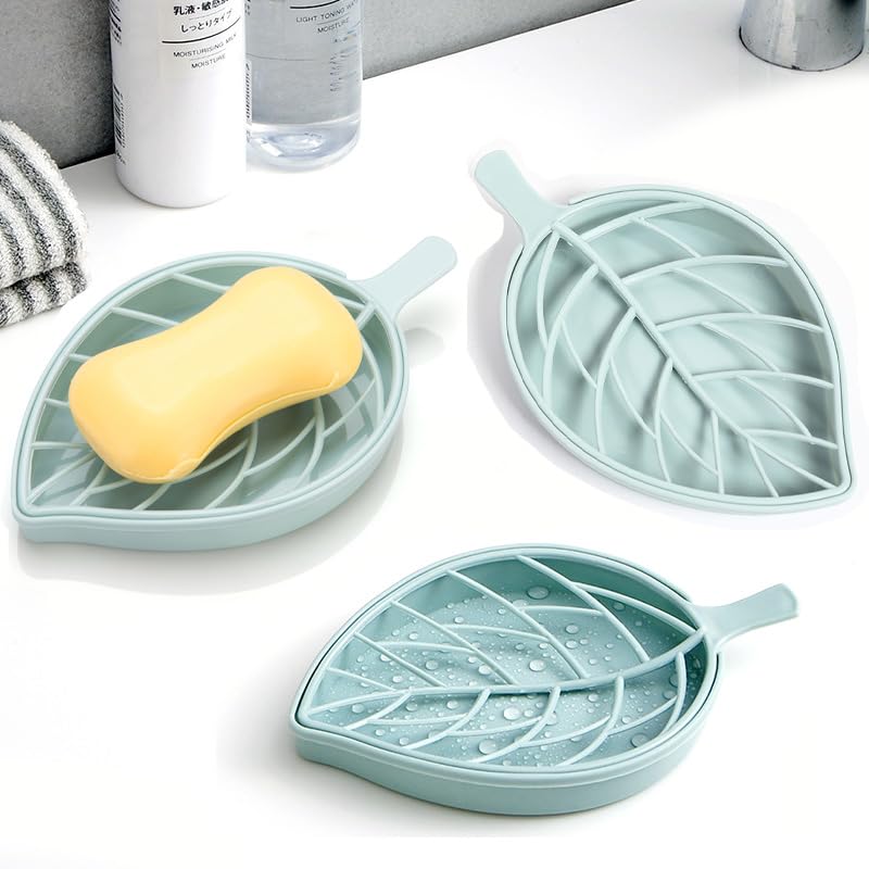Leaf-Shaped Soap Dish Set - 3 Pack, Draining Tray for Shower & Kitchen