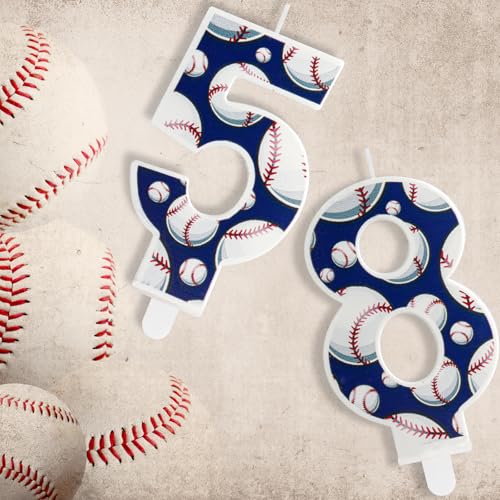 Number 3 Baseball Birthday Candle - Blue & White Cake Topper