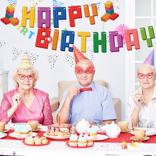 Building Block Happy Birthday Banner Colorful Brick Party Decorations