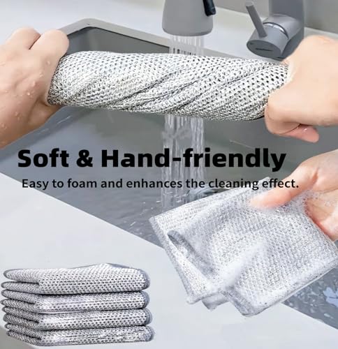 Wire Dishwashing Rags Non-Scratch Miracle Cleaning Cloths 6 Pack
