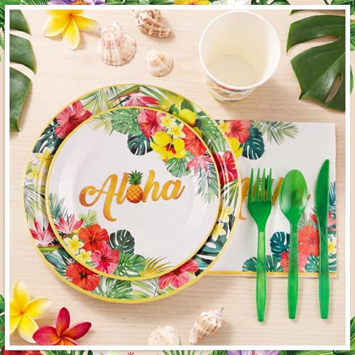 Hawaiian Party Supplies Set - 175 Pcs Tropical Tableware for 25 Guests