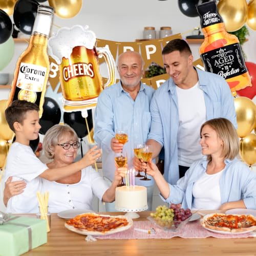12-Piece Beer & Whiskey Foil Balloon Set for Birthday Party Decorations