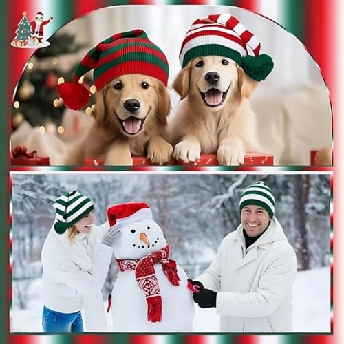 Christmas Knitted Santa Hat Set - Holiday Elf Beanies for Adults & Kids
