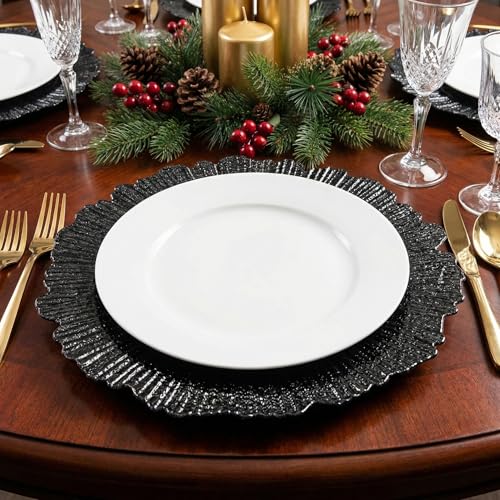 Black Plastic Charger Plates Set of 12 - 13 Inch Dinner Plate Chargers