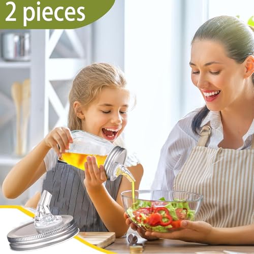 Wide Mouth Mason Jar Pour Spout Lids - Silver, 2-Pack, BPA-Free Leak-Proof